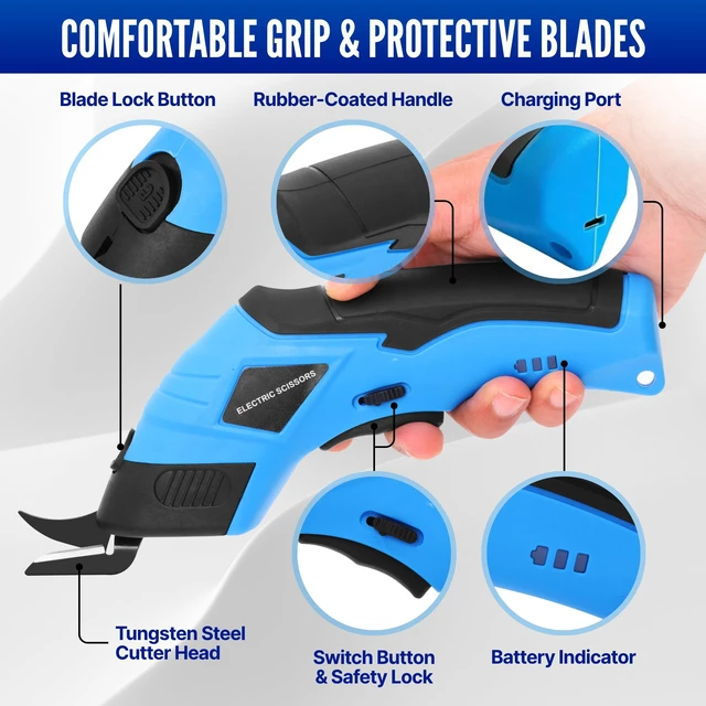 Alt view image 5 of 7 - 2026 Powerful Cordless Electric Scissors Cardboard Cutter with Safety Lock & 2 Extra Blades, Heavy-Duty Cardboard & Box Cutting Tool, Rechargeable Electric Scissor for Fabric