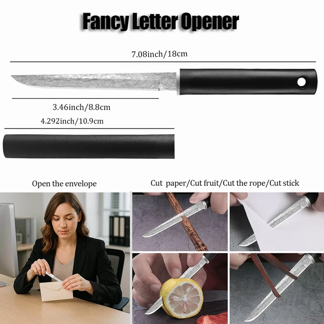 Alt view image 2 of 7 - 2 Pack Fancy Letter Opener Envelope Slitter, Office Desktop Mail Opener with Cover, Letter Envelope Knife with Sheath for Home, Office (Black and White)
