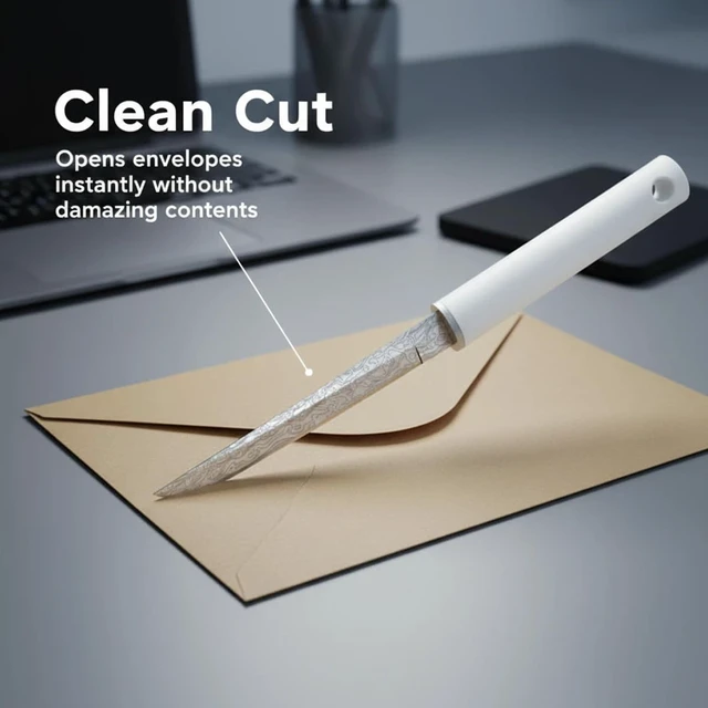 Alt view image 5 of 7 - 2 Pack Fancy Letter Opener Envelope Slitter, Office Desktop Mail Opener with Cover, Letter Envelope Knife with Sheath for Home, Office (Black and White)