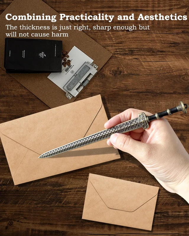 Alt view image 6 of 7 - Ancient Sword Letter Opener with Sheath and Display Stand, Decorative Letter Opener Sword, Mail Open Tool Envelope Slitter