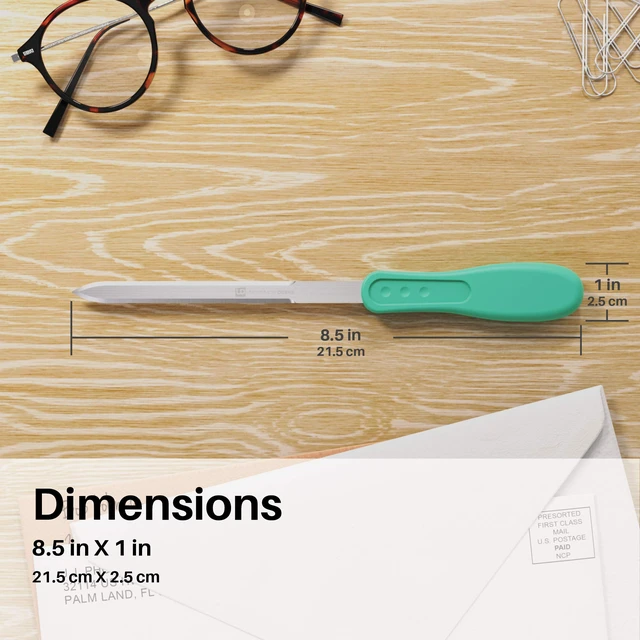 Alt view image 5 of 6 - Envelope Letter Opener, Mint Green, 1 Pieces | Durable Sharp Edge, Ergonomic Grip Handle, Opens Mail with Ease