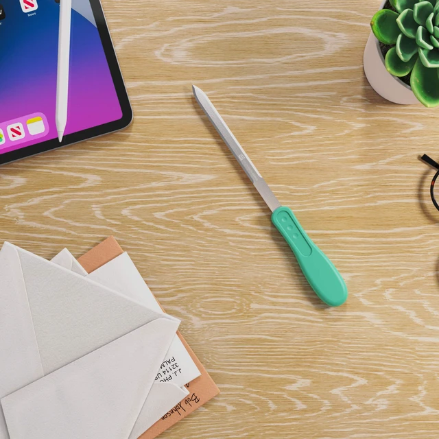 Alt view image 6 of 6 - Envelope Letter Opener, Mint Green, 1 Pieces | Durable Sharp Edge, Ergonomic Grip Handle, Opens Mail with Ease