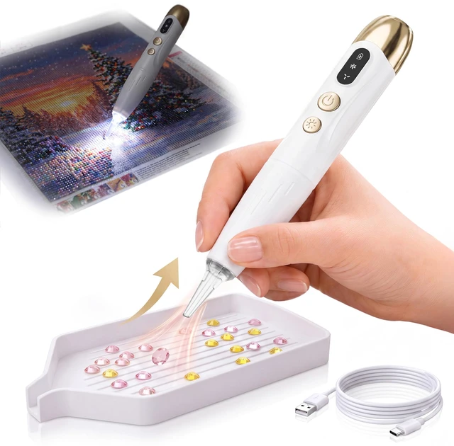 Main image of Electric Diamond Painting Pen with Light, Diamond Art Kits for Adults | Upgraded LED Light, Cordless & Rechargeable, 2 Adjustable Suction Levels, No Wax Needed, Low Noise (White)