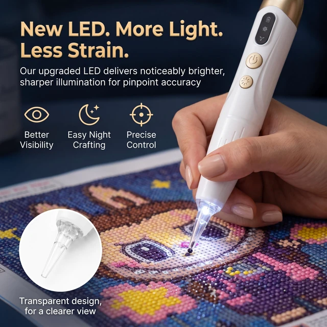 Alt view image 2 of 7 - Electric Diamond Painting Pen with Light, Diamond Art Kits for Adults | Upgraded LED Light, Cordless & Rechargeable, 2 Adjustable Suction Levels, No Wax Needed, Low Noise (White)