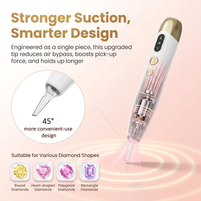 Alt view image 4 of 7 - Electric Diamond Painting Pen with Light, Diamond Art Kits for Adults | Upgraded LED Light, Cordless & Rechargeable, 2 Adjustable Suction Levels, No Wax Needed, Low Noise (White)
