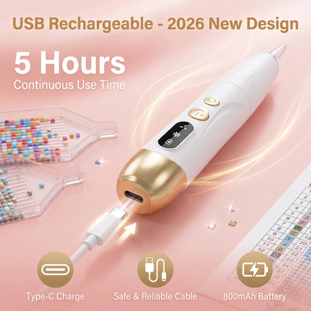 Alt view image 7 of 7 - Electric Diamond Painting Pen with Light, Diamond Art Kits for Adults | Upgraded LED Light, Cordless & Rechargeable, 2 Adjustable Suction Levels, No Wax Needed, Low Noise (White)