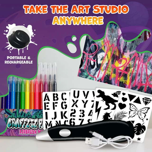 Alt view image 7 of 7 - Electric Airbrush Pen, Cordless Rechargeable Electric Airbrush Sprayer, Water Colour Spray Pen, Airbrush Marker Set 12 Colors, Washable Watercolour Paints Pens Art & Crafts Gift for Painting & Drawing