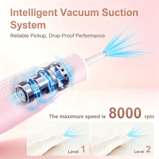 Alt view image 4 of 6 - Electric Diamond Painting Pen with Light, Cordless Rechargeable, Pink | 2 Suction Levels, No Wax Needed, Ergonomic Grip, Low Noise, For Adults