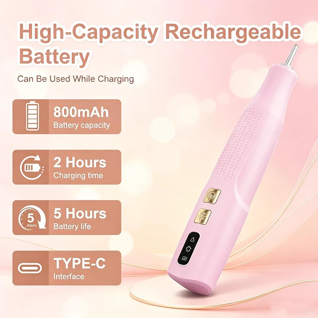 Alt view image 3 of 6 - Electric Diamond Painting Pen with Light, Cordless Rechargeable, Pink | 2 Suction Levels, No Wax Needed, Ergonomic Grip, Low Noise, For Adults
