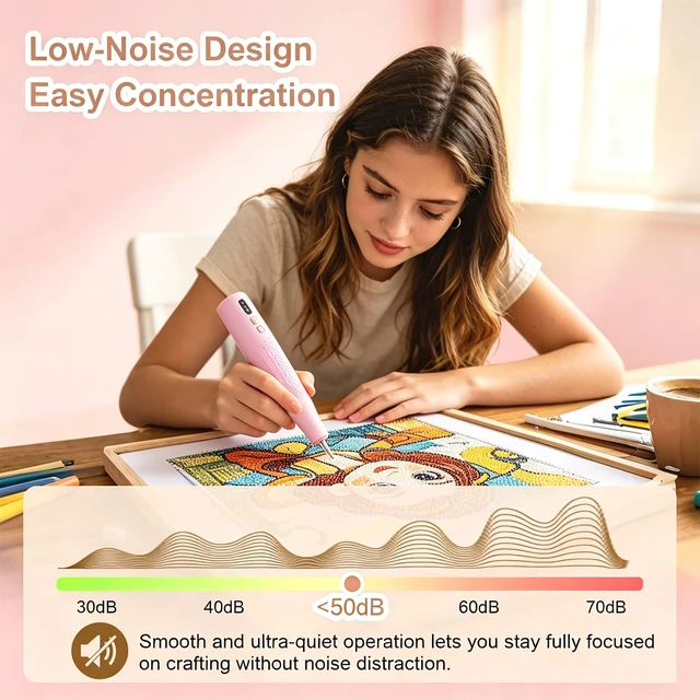 Alt view image 6 of 6 - Electric Diamond Painting Pen with Light, Cordless Rechargeable, Pink | 2 Suction Levels, No Wax Needed, Ergonomic Grip, Low Noise, For Adults