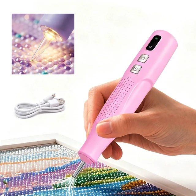 Main image of Electric Diamond Painting Pen with Light, Cordless Rechargeable, Pink | 2 Suction Levels, No Wax Needed, Ergonomic Grip, Low Noise, For Adults