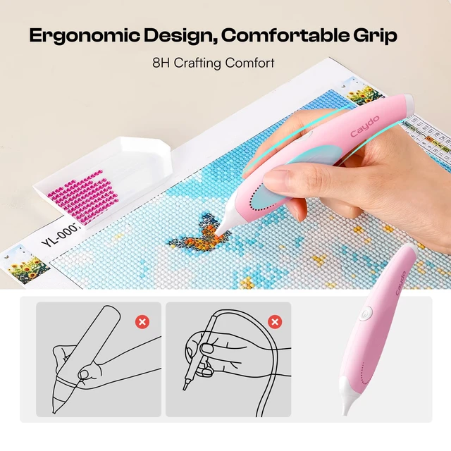 Alt view image 3 of 7 - Electric Diamond Art Pen for Diamond Pating,Ergonomic Vacuum Art Tool | Pink, No Wax Need, 3PCS Replacment Tips, Comfort Grip, Time-Saving Vacuum Pick-Up, DIY Diamond Art Accessories for Adults