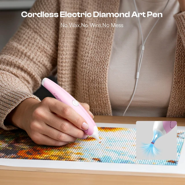 Alt view image 2 of 7 - Electric Diamond Art Pen for Diamond Pating,Ergonomic Vacuum Art Tool | Pink, No Wax Need, 3PCS Replacment Tips, Comfort Grip, Time-Saving Vacuum Pick-Up, DIY Diamond Art Accessories for Adults