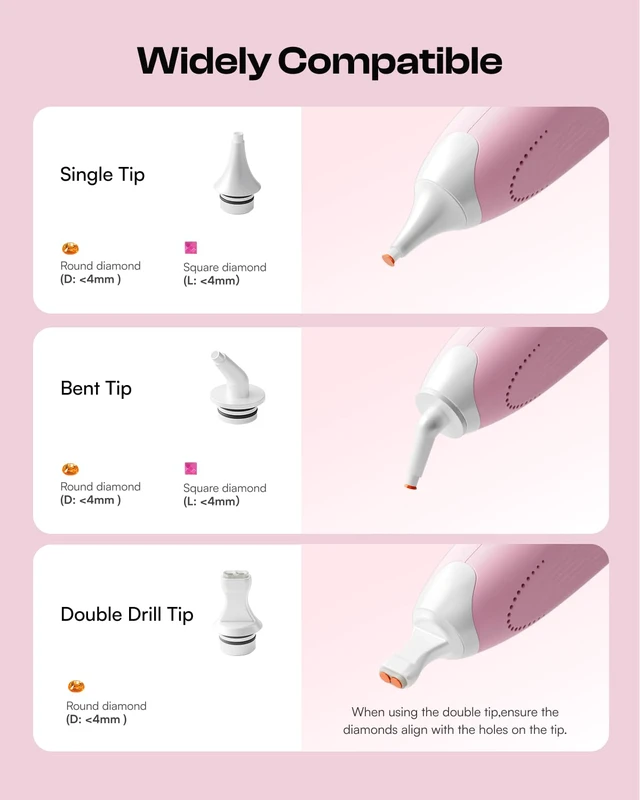 Alt view image 6 of 7 - Electric Diamond Art Pen for Diamond Pating,Ergonomic Vacuum Art Tool | Pink, No Wax Need, 3PCS Replacment Tips, Comfort Grip, Time-Saving Vacuum Pick-Up, DIY Diamond Art Accessories for Adults