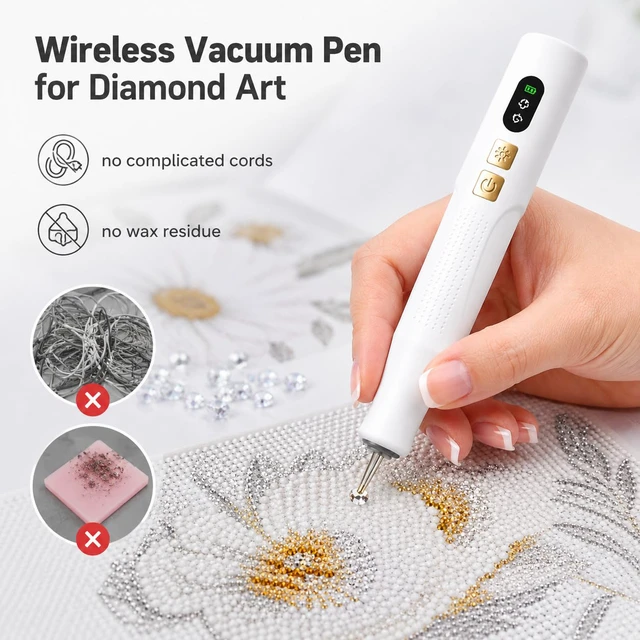 Alt view image 3 of 6 - Electric Diamond Painting Vacuum Pen with Light, Diamond Art Pen Cordless | Non Interupted Power Suction Modes, Skip Wax, No Block View Diamond Art Accessories for Adults, White
