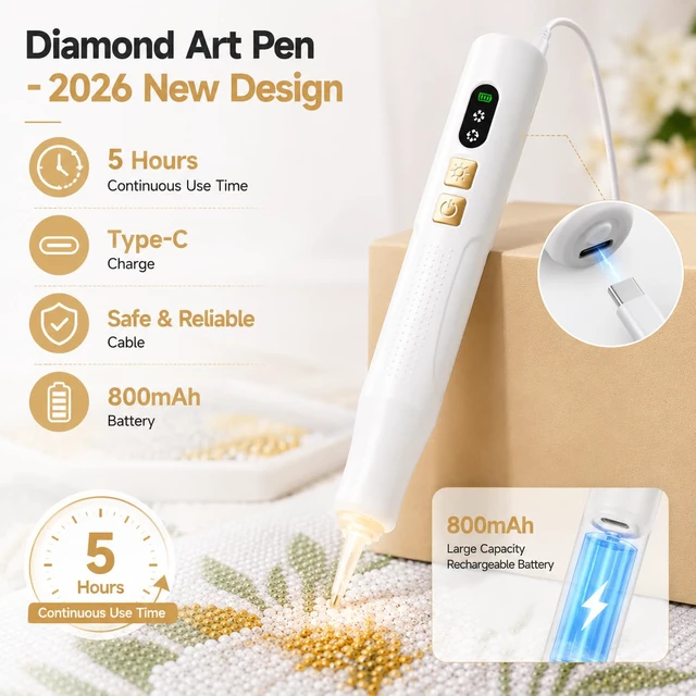Alt view image 2 of 6 - Electric Diamond Painting Vacuum Pen with Light, Diamond Art Pen Cordless | Non Interupted Power Suction Modes, Skip Wax, No Block View Diamond Art Accessories for Adults, White