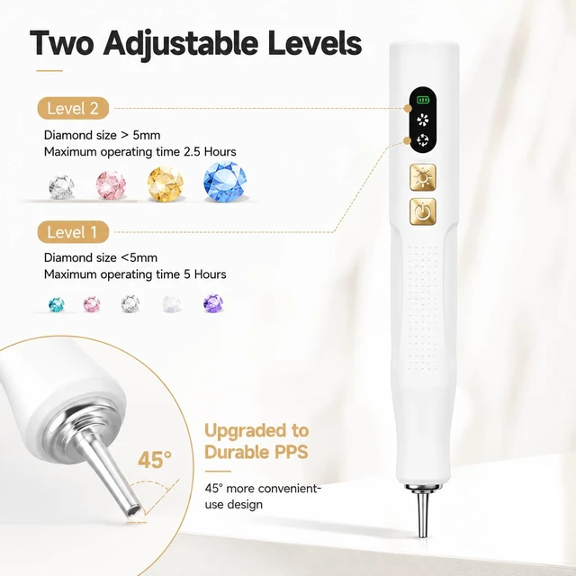 Alt view image 5 of 6 - Electric Diamond Painting Vacuum Pen with Light, Diamond Art Pen Cordless | Non Interupted Power Suction Modes, Skip Wax, No Block View Diamond Art Accessories for Adults, White