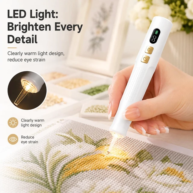 Alt view image 4 of 6 - Electric Diamond Painting Vacuum Pen with Light, Diamond Art Pen Cordless | Non Interupted Power Suction Modes, Skip Wax, No Block View Diamond Art Accessories for Adults, White
