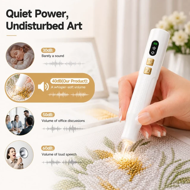 Alt view image 6 of 6 - Electric Diamond Painting Vacuum Pen with Light, Diamond Art Pen Cordless | Non Interupted Power Suction Modes, Skip Wax, No Block View Diamond Art Accessories for Adults, White