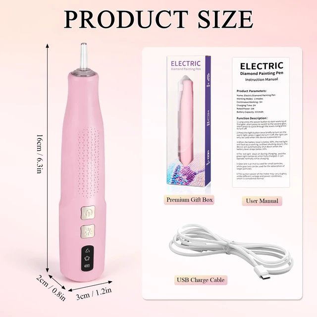 Alt view image 2 of 7 - Electric Diamond Painting Pen with Light | Diamond Art Kits for Adults, Cordless, 2 Adjustable Suction Levels, Vacuum Diamond Art Pen with Ergonomic Grip (White)