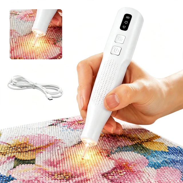 Main image of Electric Diamond Painting Pen with Light | Diamond Art Kits for Adults, Cordless, 2 Adjustable Suction Levels, Vacuum Diamond Art Pen with Ergonomic Grip (White)