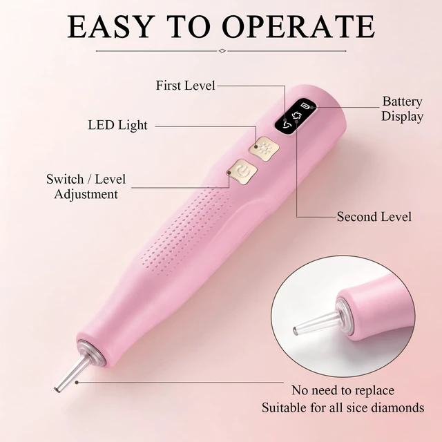 Alt view image 3 of 7 - Electric Diamond Painting Pen with Light | Diamond Art Kits for Adults, Cordless, 2 Adjustable Suction Levels, Vacuum Diamond Art Pen with Ergonomic Grip (White)
