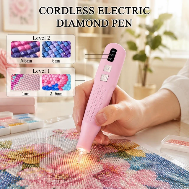 Alt view image 4 of 7 - Electric Diamond Painting Pen with Light | Diamond Art Kits for Adults, Cordless, 2 Adjustable Suction Levels, Vacuum Diamond Art Pen with Ergonomic Grip (White)