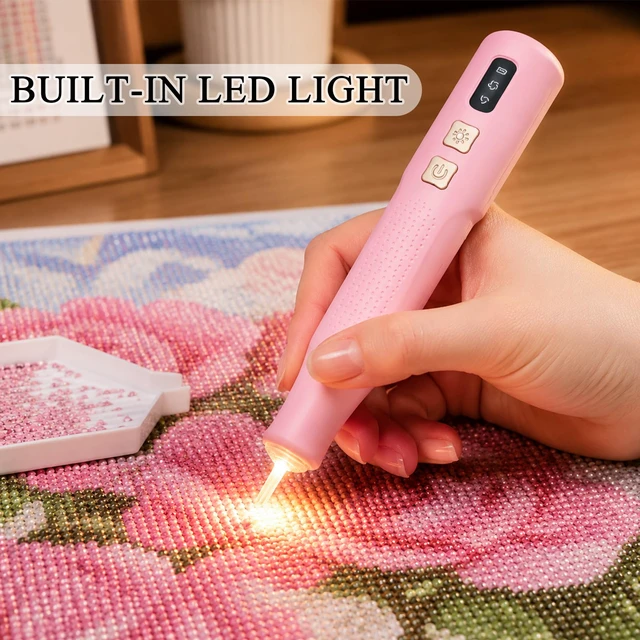 Alt view image 7 of 7 - Electric Diamond Painting Pen with Light | Diamond Art Kits for Adults, Cordless, 2 Adjustable Suction Levels, Vacuum Diamond Art Pen with Ergonomic Grip (White)