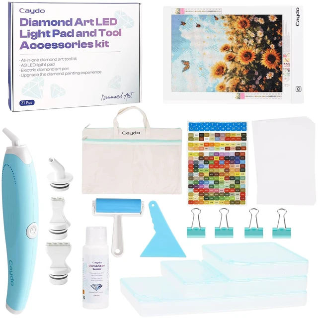 Main image of 31 PCS All Inclusive Diamond Art Accessories Kit | A4 LED Light Pad Set with Diamond Art Sealer, Trays, Electric Pen, Roller Tool for 5D Diamond Paint