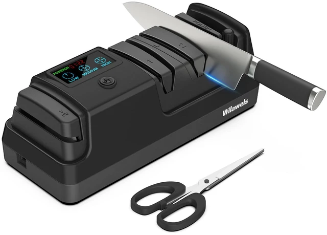 Main image of Electric Knife Sharpener, 5-in-1, 3 Rotational Speed Adjustable Electric Knife Sharpener for Straight/Serrated/Ceramic Knives, Scissors, Chef Knives, Axes,Black B01KS06