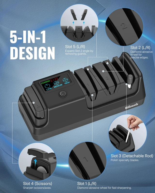 Alt view image 3 of 7 - Electric Knife Sharpener, 5-in-1, 3 Rotational Speed Adjustable Electric Knife Sharpener for Straight/Serrated/Ceramic Knives, Scissors, Chef Knives, Axes,Black B01KS06
