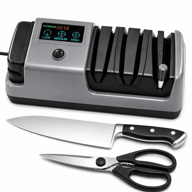 Main image of Electric Knife Sharpener for Knives, Scissors, Axes, 5-in-1 Multi-Function Sharpener with Adjustable Speed, 3-Stage Diamond Grinding, Ceramic Polishing Rod, LCD Display