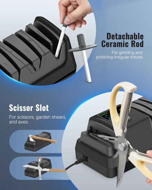 Alt view image 5 of 7 - Electric Knife Sharpener, 5-in-1, 3 Rotational Speed Adjustable Electric Knife Sharpener for Straight/Serrated/Ceramic Knives, Scissors, Chef Knives, Axes,Black B01KS06