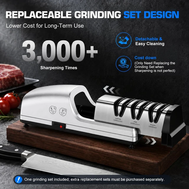 Alt view image 3 of 7 - Electric Knife Sharpener for Kitchen, Detachable Head, 3 Stage | 3-Stage Kitchen Knife Sharpener, 100% Diamond Abrasives, 15°Precision Angle Guides, Fast Sharpening Repair & Polish