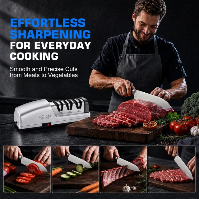 Alt view image 7 of 7 - Electric Knife Sharpener for Kitchen, Detachable Head, 3 Stage | 3-Stage Kitchen Knife Sharpener, 100% Diamond Abrasives, 15°Precision Angle Guides, Fast Sharpening Repair & Polish