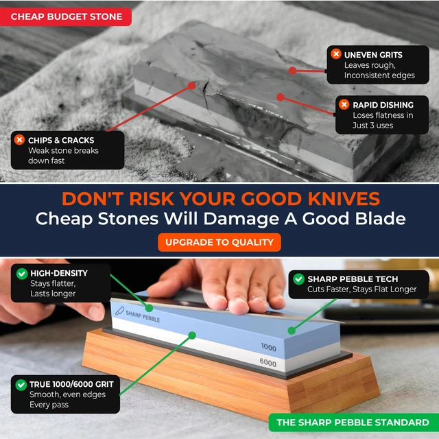 Alt view image 4 of 7 - Whetstone Knife Sharpener 1000/6000 Grit Sharpening Stone | Angle Guide for Foolproof Results Wet Stone Sharpener & Honing Kit with Non-Slip Bamboo Base- Guided Beginner Instructions