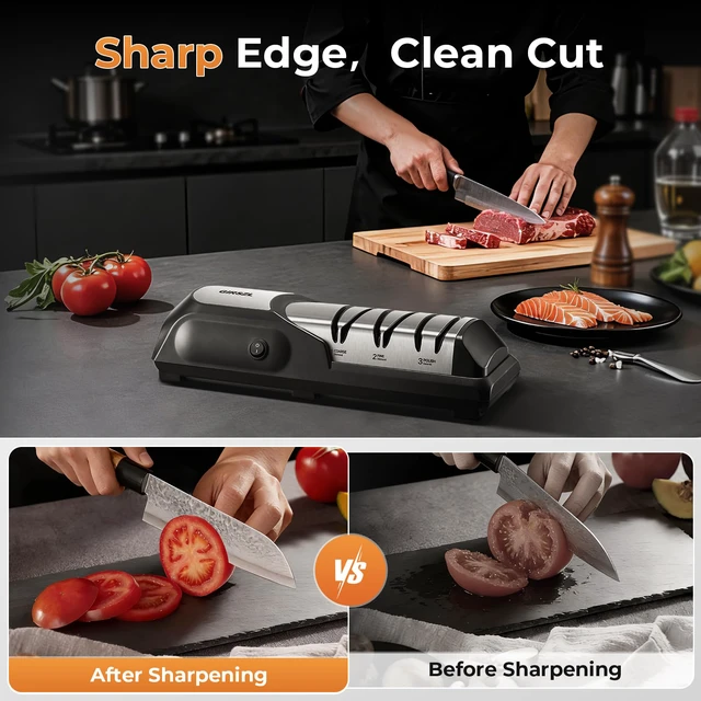 Alt view image 5 of 7 - Kitchen Professional Electric Knife Sharpener: 3-Stage 100% Diamond Abrasives Knife Sharpeners with 15° Precision Angle Electric Steel Sharpening Tool to Restore/Polish Chef Knives