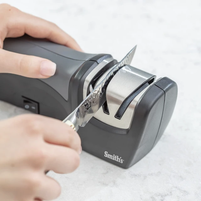 Alt view image 5 of 7 - 50029 Compact Electric Knife Sharpener , Stainless , Kitchen Knife 2 Stage Sharpener , Electric & Manual , Blade Guide , Quick Sharpening & Polishing , Straight Edge Blades , Handheld 120 V