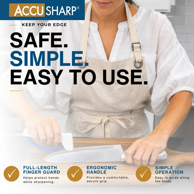 Alt view image 3 of 7 - Knife Sharpener, Ergonomic Comfortable Handle, Compact & Easy to Use, Restore and Hone Straight & Serrated Knives, White