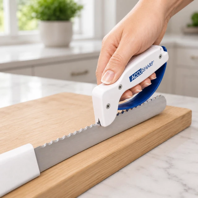 Alt view image 6 of 7 - Knife Sharpener, Ergonomic Comfortable Handle, Compact & Easy to Use, Restore and Hone Straight & Serrated Knives, White