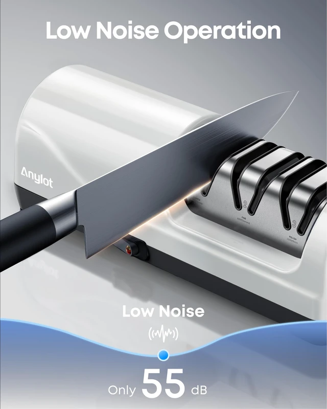 Alt view image 5 of 7 - Kitchen Electric Knife Sharpener, 3-Stage 100% Diamond 20° Angle Guide | Knife Sharpener Electric Fast & Safe Sharpening for Kitchen Knives, Home Use & Beginners (White)