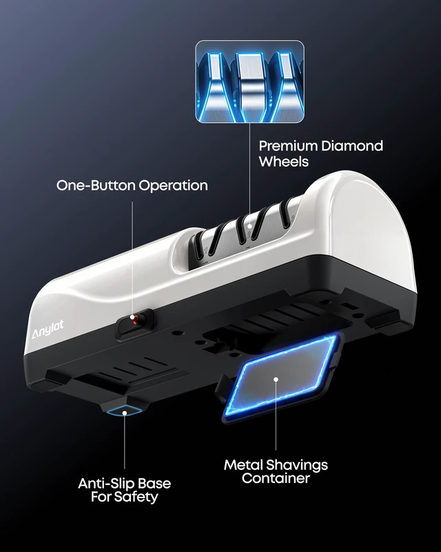 Alt view image 6 of 7 - Kitchen Electric Knife Sharpener, 3-Stage 100% Diamond 20° Angle Guide | Knife Sharpener Electric Fast & Safe Sharpening for Kitchen Knives, Home Use & Beginners (White)