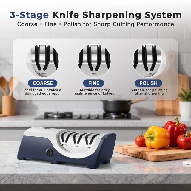 Alt view image 2 of 7 - Kitchen Professional Electric Knife Sharpener: 3-Stage 100% Diamond Knife Sharpeners - 15° Precision Electric Sharpening Tool to Restore & Polish Chef Knives | Gift Choice for Chefs & Dads