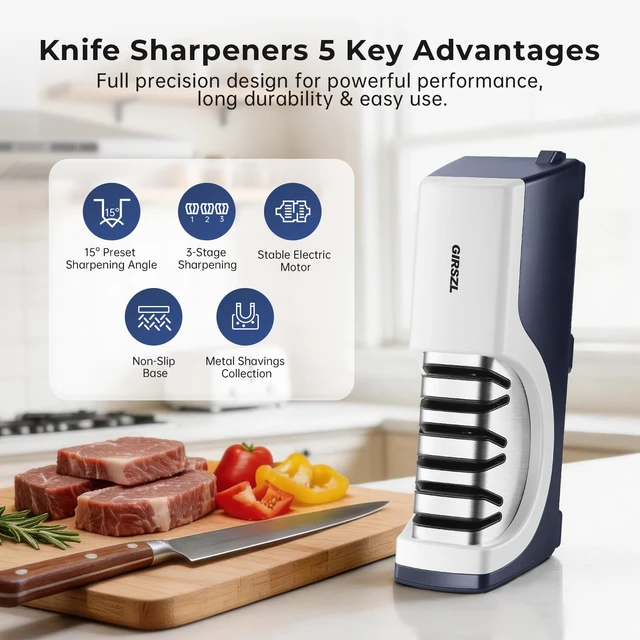 Alt view image 5 of 7 - Kitchen Professional Electric Knife Sharpener: 3-Stage 100% Diamond Knife Sharpeners - 15° Precision Electric Sharpening Tool to Restore & Polish Chef Knives | Gift Choice for Chefs & Dads