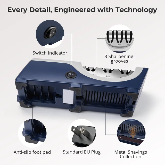 Alt view image 7 of 7 - Kitchen Professional Electric Knife Sharpener: 3-Stage 100% Diamond Knife Sharpeners - 15° Precision Electric Sharpening Tool to Restore & Polish Chef Knives | Gift Choice for Chefs & Dads