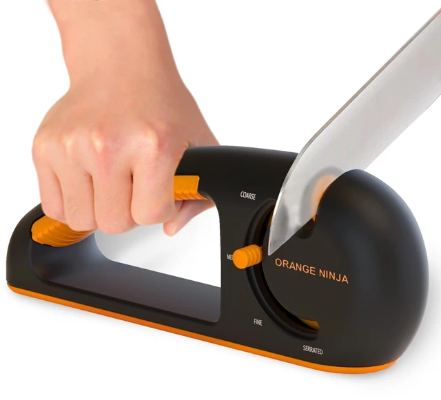 Main image of Orange Ninja Serrated & Kitchen Knife Sharpener 4-Stage Sharpening Tool | Repairs, Sharpens & Polishes Straight & Serrated Blades Ergonomic Non-Slip Grip, Works for Left & Right Handed Cooks