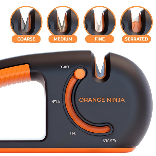 Alt view image 2 of 6 - Orange Ninja Serrated & Kitchen Knife Sharpener 4-Stage Sharpening Tool | Repairs, Sharpens & Polishes Straight & Serrated Blades Ergonomic Non-Slip Grip, Works for Left & Right Handed Cooks