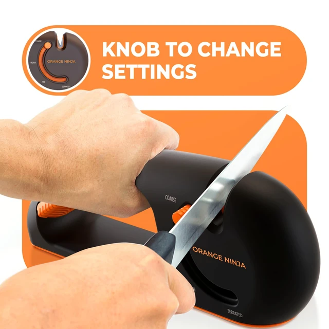 Alt view image 3 of 6 - Orange Ninja Serrated & Kitchen Knife Sharpener 4-Stage Sharpening Tool | Repairs, Sharpens & Polishes Straight & Serrated Blades Ergonomic Non-Slip Grip, Works for Left & Right Handed Cooks
