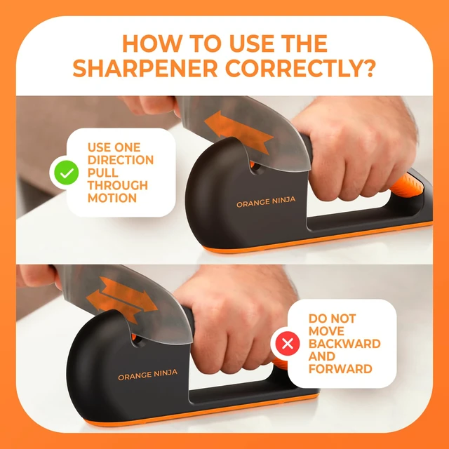 Alt view image 4 of 6 - Orange Ninja Serrated & Kitchen Knife Sharpener 4-Stage Sharpening Tool | Repairs, Sharpens & Polishes Straight & Serrated Blades Ergonomic Non-Slip Grip, Works for Left & Right Handed Cooks