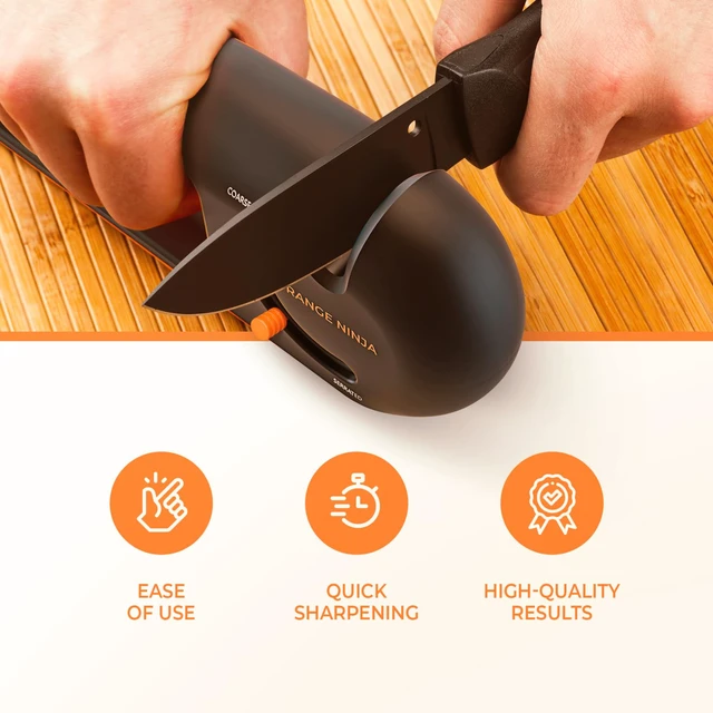 Alt view image 5 of 6 - Orange Ninja Serrated & Kitchen Knife Sharpener 4-Stage Sharpening Tool | Repairs, Sharpens & Polishes Straight & Serrated Blades Ergonomic Non-Slip Grip, Works for Left & Right Handed Cooks